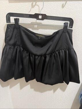 Valiant Black Mini Skirt with Gathered Flounce